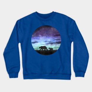 Aurora borealis and polar bears (black version) Crewneck Sweatshirt